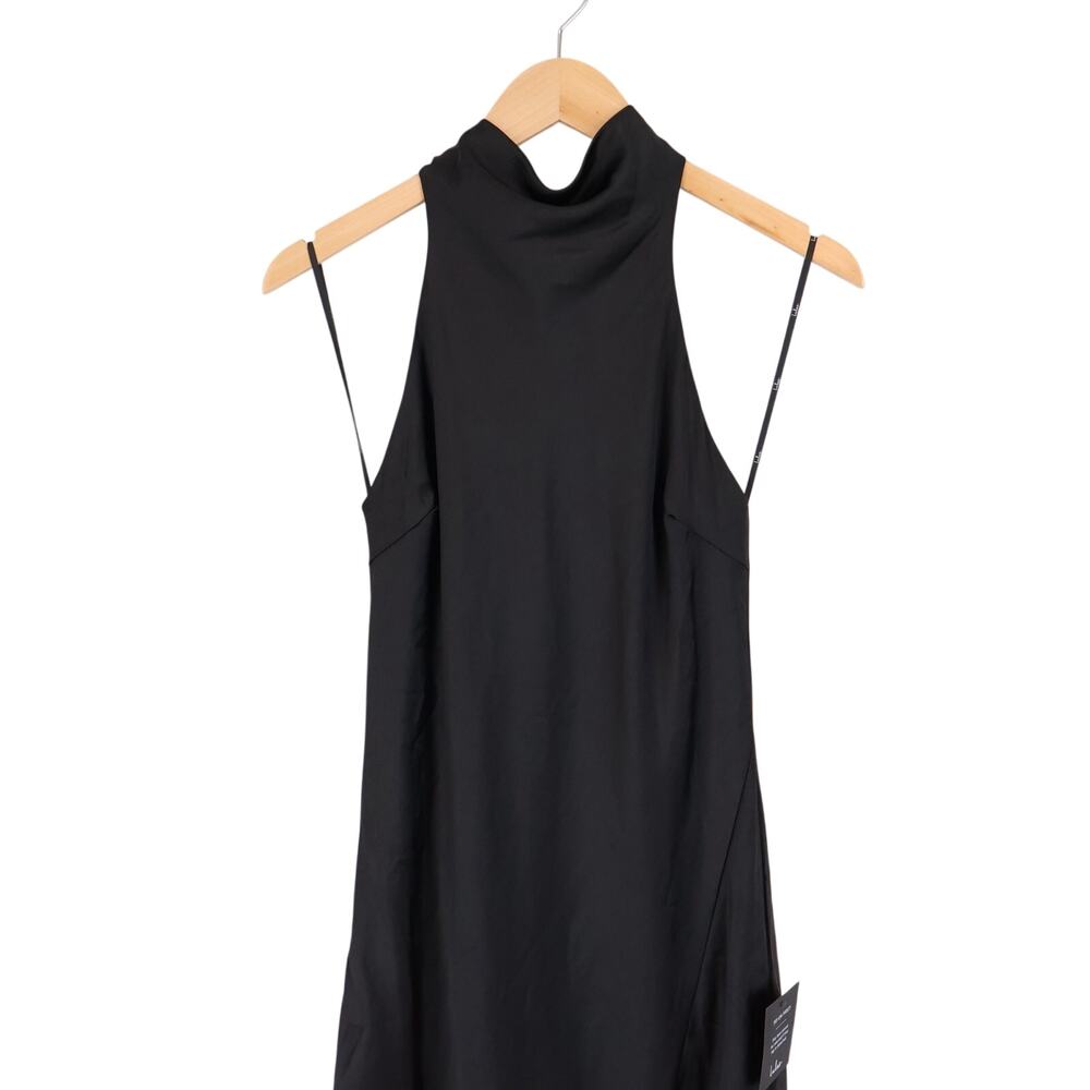 Lulus Exceptional Status Black Halter Backless Satin Slip Midi Dress Small NWT - Picture 3 of 8